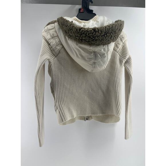 Women's M Puffer Vest Sweater Knit Sleeve Hooded Full Zip - Picture 3 of 3